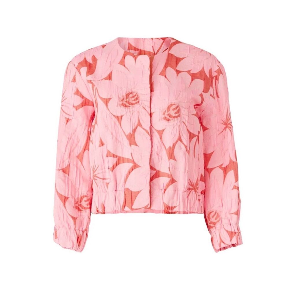Tara Jarmon Pink Floral Textured Cropped Jacket Blazer EU 44 - Picture 2 of 10